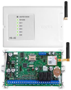 Прибор УО-4С исп.02 оконечный СПИ (GSM, 2 SIM, 4 ШС, 3 реле 24В/1А, 1 TM)